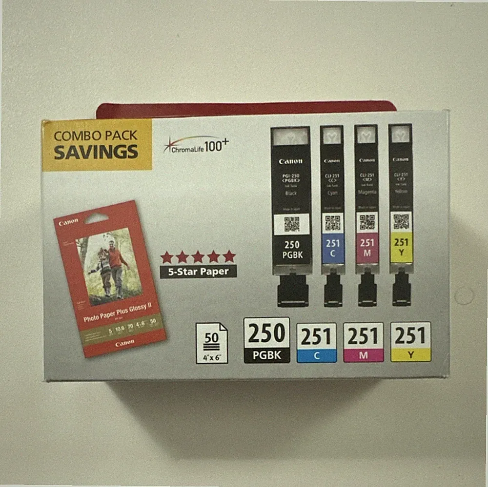 Canon PGI-250 CLI-251 Genuine Ink Cartridges 4 Colors with 50 Sheets Photo Paper