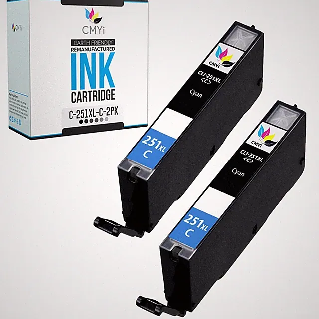 CMYi 2-Pack CLI-251XL Cyan Ink Cartridges for Canon PIXMA MG6320 MG6420 MG6620