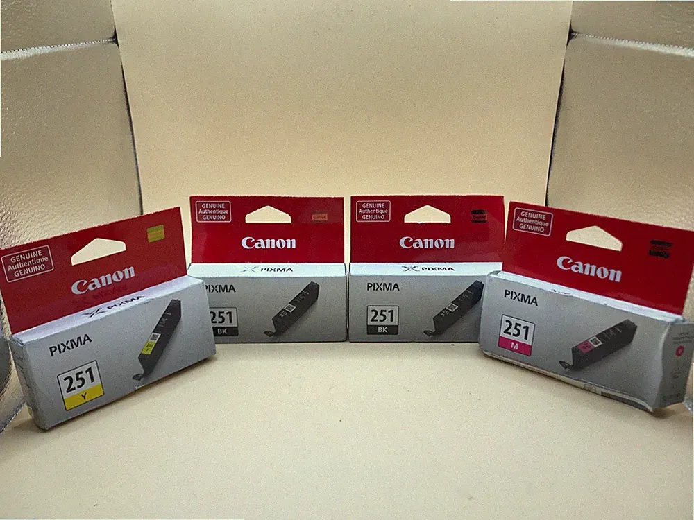 LOT OF 4 GENUINE CANON INK CARTRIDGE CLI-251 2 BLACK 1 MAGENTA/YELLOW