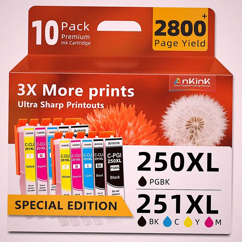 PGI250XL CLI251XL Ink Cartridge 10 Combo Pack Replacement for Canon 250 251 X...
